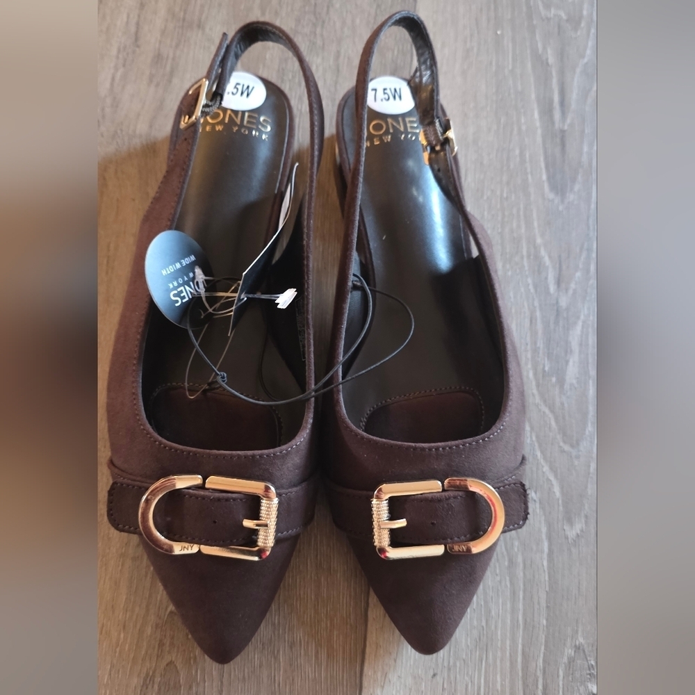 Jones New York Brown Flats with Gold Buckle